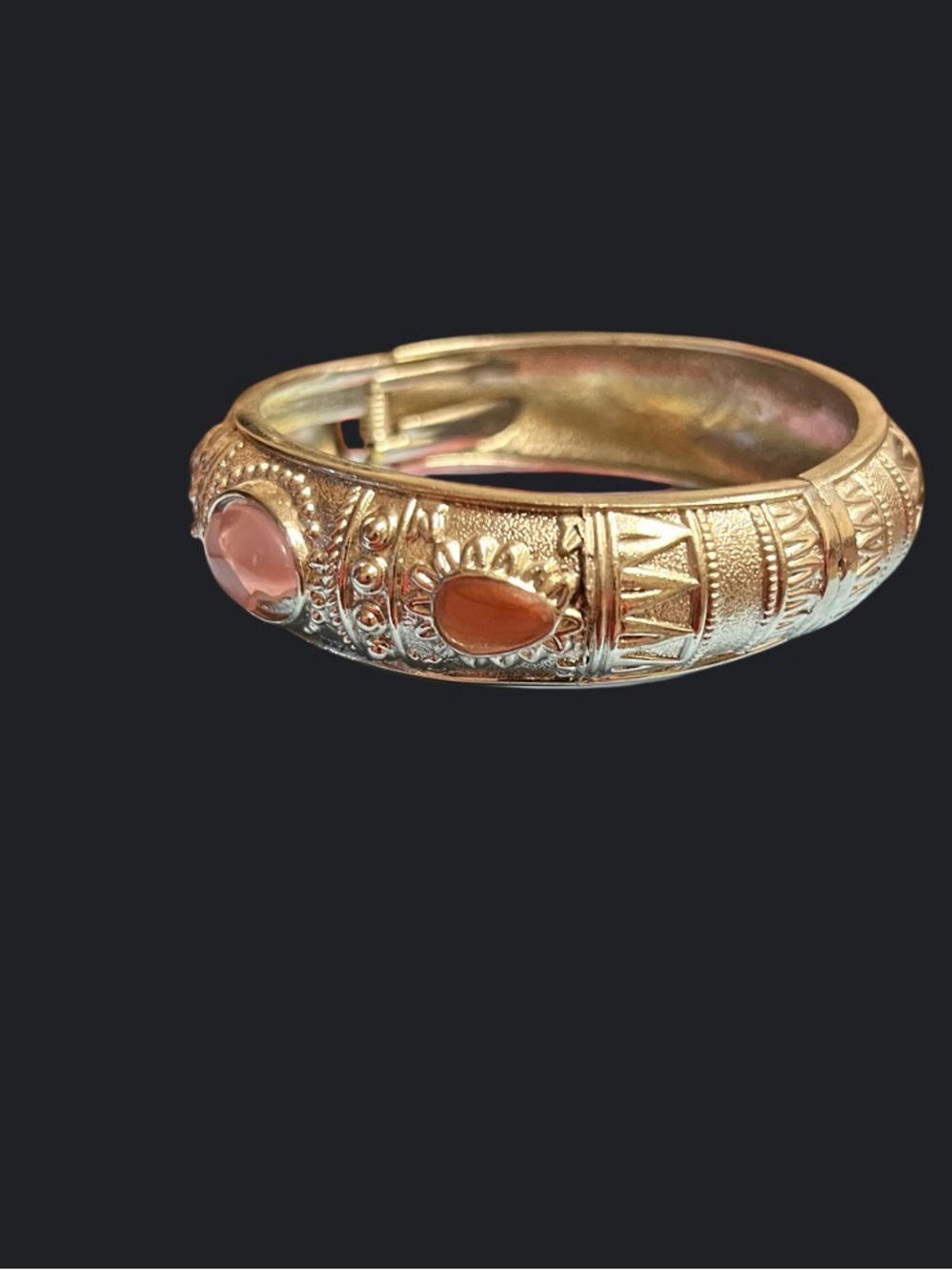 Silver -Tone Bangle Bracelet with Pink and Coral Cabochons